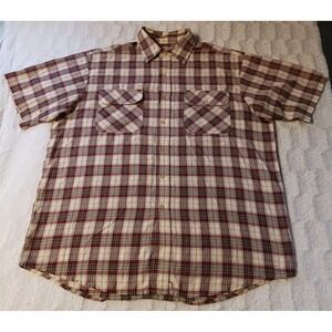 Vintage Big Mac Authentic Workwear Button Up Shirt Men's Large Burgundy Plaid